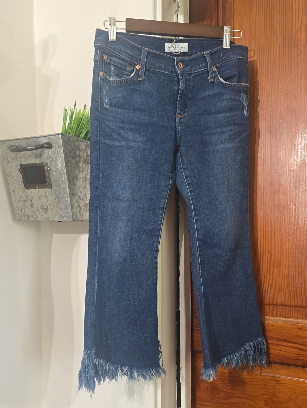 James Jeans Kiki Dark Blue Frayed-Hem Crop Jeans 28
